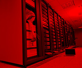 Image showing laptop computer at server network room