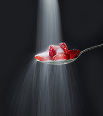 Image showing spoon of strawberry pieces