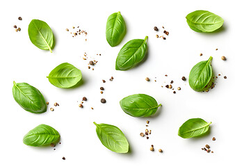 Image showing flat lay composition of basil leaves