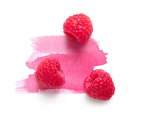 Image showing fresh raw raspberries on watercolor paint