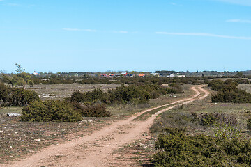 Image showing Winding dirt road in a barren alvar landscape