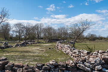 Image showing Old dry abandoned stone walls