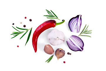 Image showing Pepper red with onions and garlic