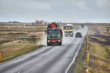 Image showing Truck driving on wet road in Iceland