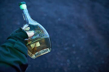 Image showing Bottle of Borovicka in hand