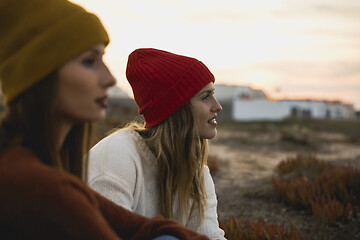 Image showing Two girls enjoying  a day on the beach