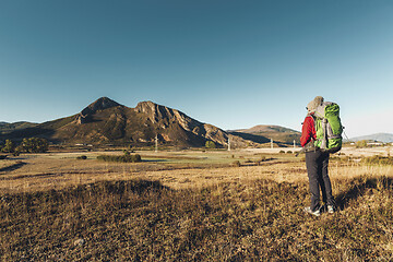 Image showing Backpack woman enjoying the view