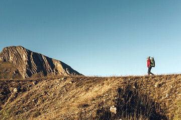 Image showing Woman exploring the montains