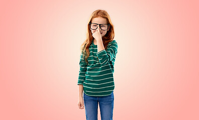 Image showing smiling red haired student girl in glasses