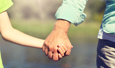 Image showing senior man and child holding hands