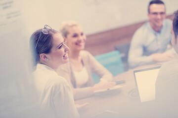 Image showing Startup Business Team At A Meeting at modern office building