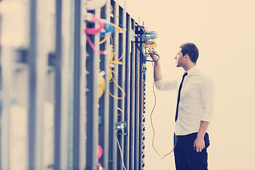 Image showing young it engeneer in datacenter server room