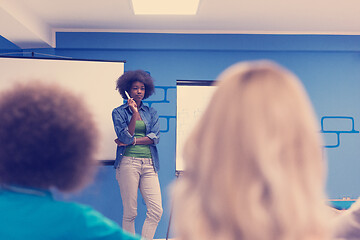 Image showing Black woman Speaker Seminar Corporate Business Meeting Concept