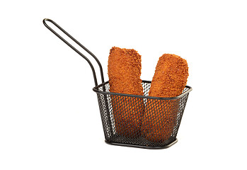 Image showing Dutch traditional snack kroket in a small basket