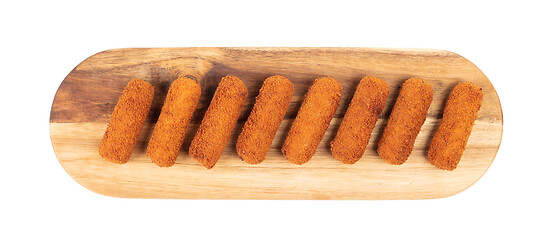 Image showing Brown crusty dutch kroketten on a serving tray isolated 