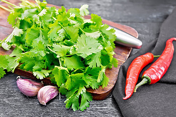 Image showing Cilantro fresh with garlic on board