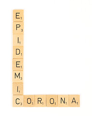 Image showing Corona epidemic scrable letters, isolated