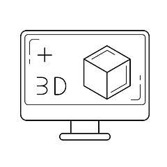 Image showing Computer monitor with 3D box line icon.