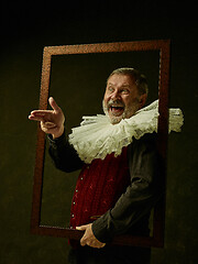 Image showing Official portrait of historical governor from the golden age. Studio shot against dark wall.