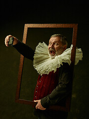 Image showing Official portrait of historical governor from the golden age. Studio shot against dark wall.