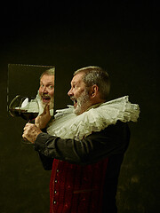 Image showing Official portrait of historical governor from the golden age. Studio shot against dark wall.