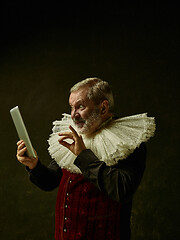 Image showing Official portrait of historical governor from the golden age. Studio shot against dark wall.