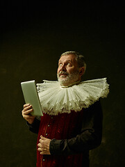 Image showing Official portrait of historical governor from the golden age. Studio shot against dark wall.