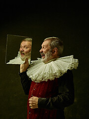 Image showing Official portrait of historical governor from the golden age. Studio shot against dark wall.