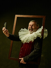 Image showing Official portrait of historical governor from the golden age. Studio shot against dark wall.