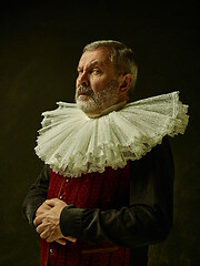 Image showing Official portrait of historical governor from the golden age. Studio shot against dark wall.