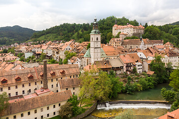 Image showing Panoramic aerial view of medieval old town of Skofja Loka, Slovenia