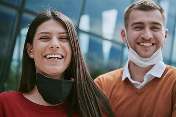 Image showing business team with protective medical mask