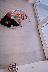 Image showing girl online education ballet class at home