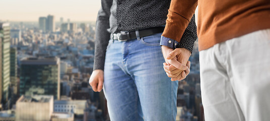 Image showing close up of male gay couple holding hands