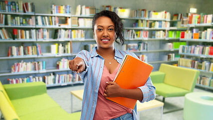 Image showing african american student woman at library