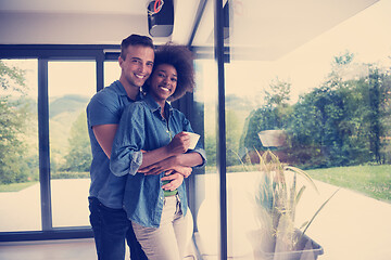 Image showing romantic happy young couple relax at modern home indoors