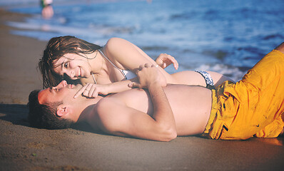 Image showing happy young couple have romantic time on beach