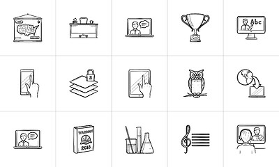 Image showing Education hand drawn sketch icon set.