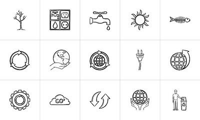 Image showing Ecology hand drawn sketch icon set.