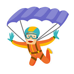 Image showing Caucasian white man flying with a parachute.