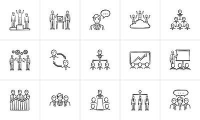 Image showing Business hand drawn sketch icon set.