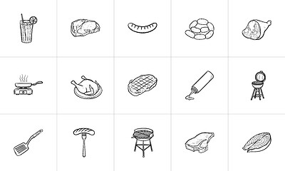 Image showing Food and drink hand drawn sketch icon set.