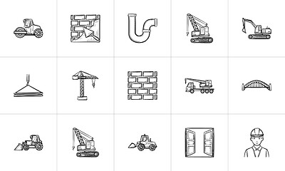 Image showing Construction hand drawn sketch icon set.