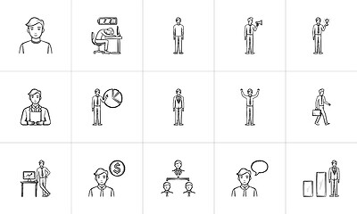 Image showing Business hand drawn sketch icon set.