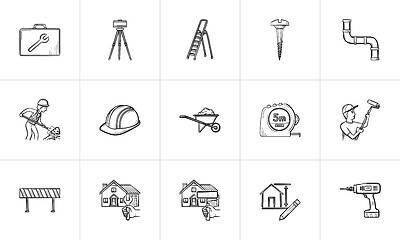 Image showing Construction hand drawn sketch icon set.