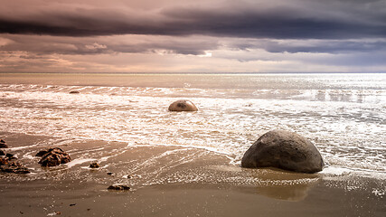 Image showing boulders at the beach of Moeraki New Zealand