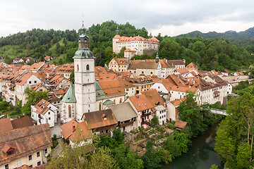 Image showing Panoramic aerial view of medieval old town of Skofja Loka, Slovenia