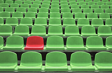 Image showing Empty seats in a stadium with one special