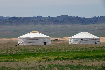 Image showing Traditional yurts and montains in Mongolia