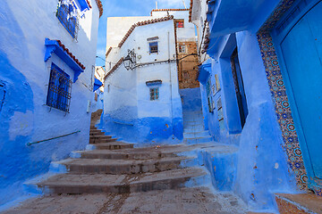 Image showing Blue street inside Medina of Chefchaouen